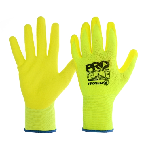 GLOVE ASSASSIN NITRILE SAND PALM ON HI-VIS YELLOW POLYESTER/LYCRA LINER SIZE 7